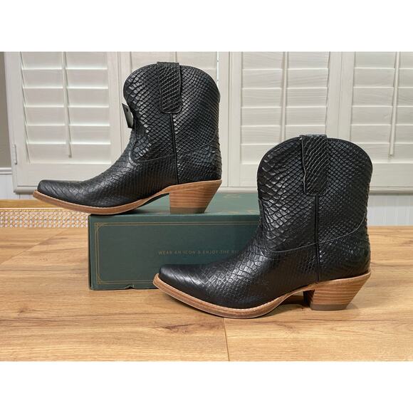Buck & Brana Austin Anaconda Leather Western Black Booties Boots Size 7.5 NIB - Picture 4 of 13